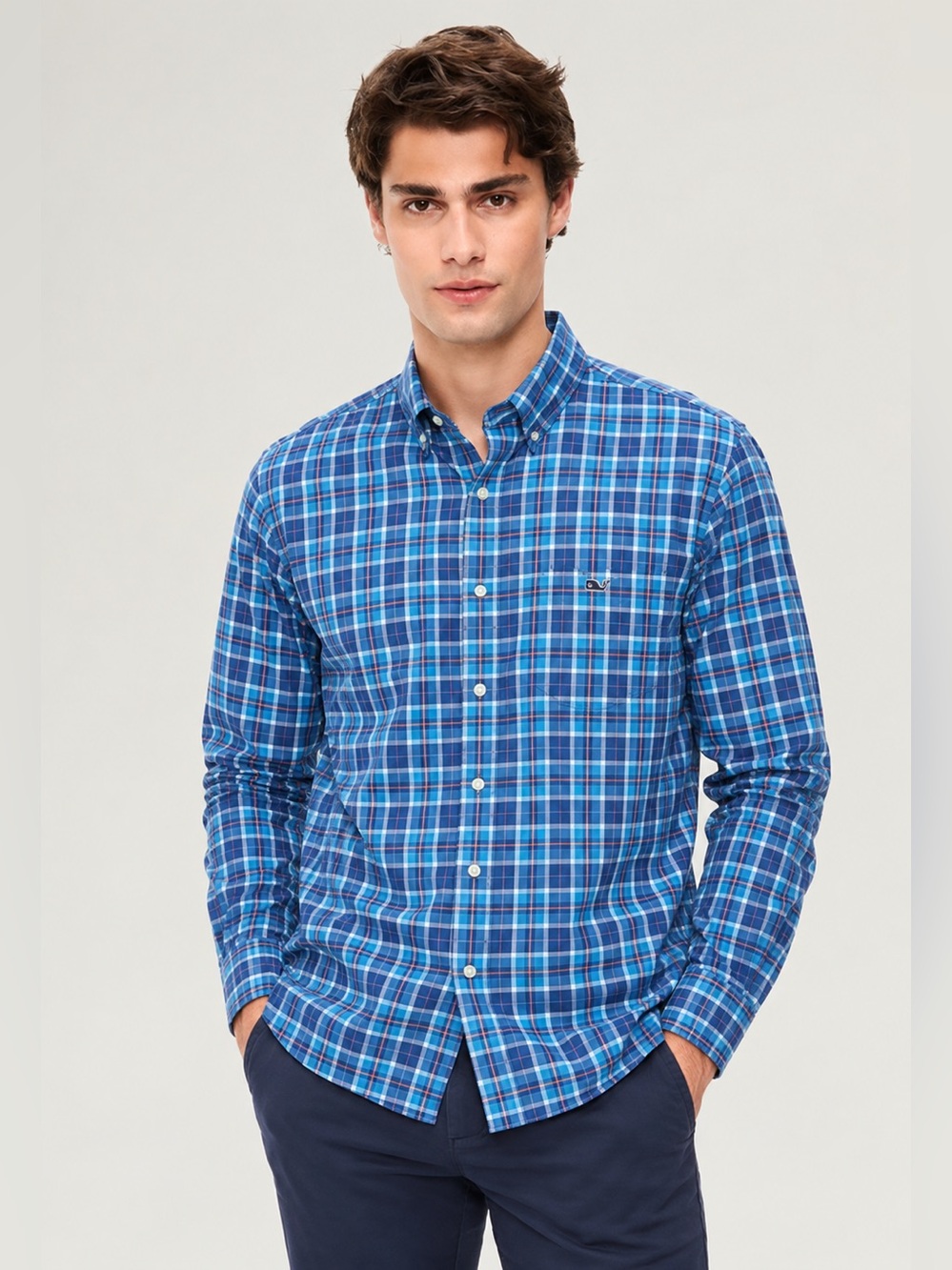Vineyard Vines Classic Tucker Performance Shirt Long Sleeve Blue Plaid 1070